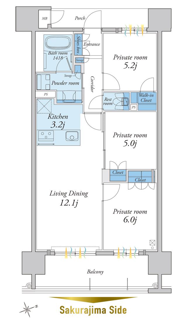 MJRザ・ガーデン上荒田の間取り図　I：3LDK+WIC