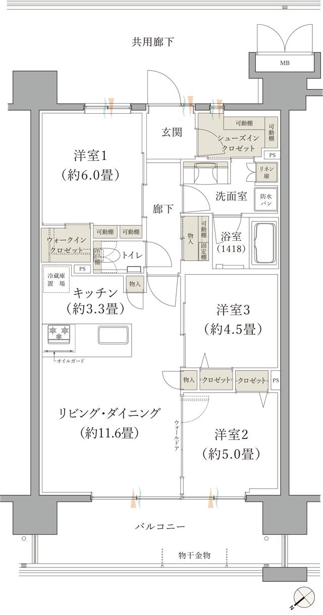 ブランシエラ那覇開南プレミストの間取り図　I：3LDK+WIC+SIC