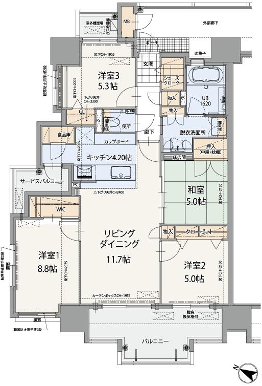 ランドアーク天満の間取り図　A：4LDK+WCL+SCL