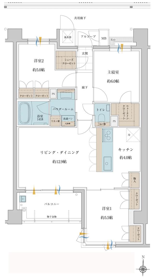 グランドオーク藤崎南カノンの間取り図　C：3LDK+WIC+SC