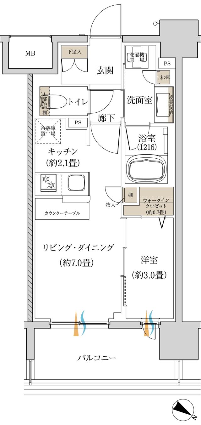 ウエリス赤坂BAYSIDEの間取り図　B2：1LDK+WIC
