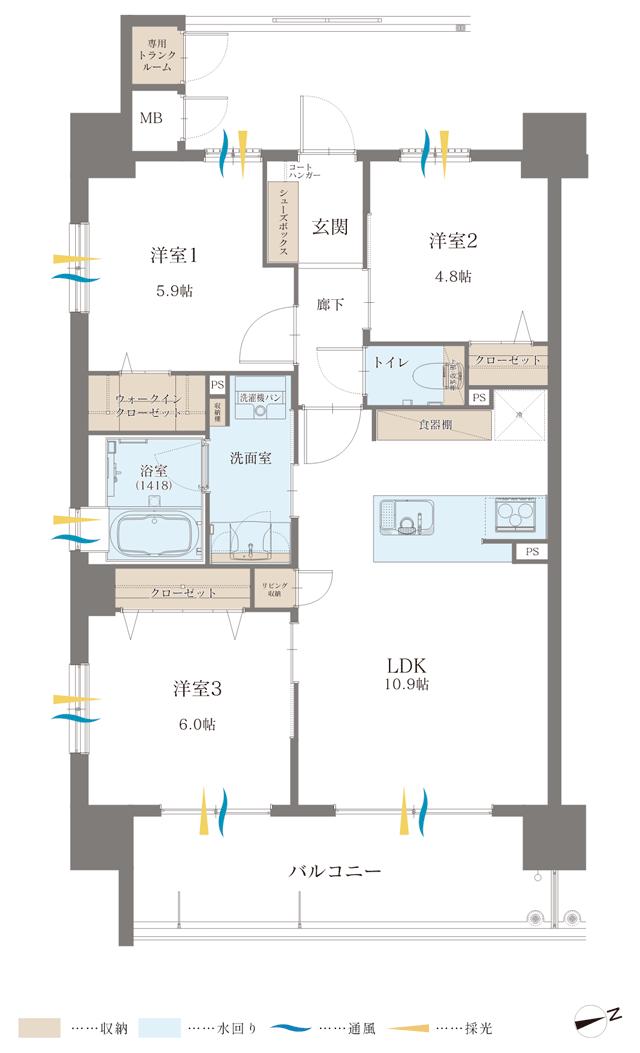 エムディア徳之島の間取り図　A：3LDK