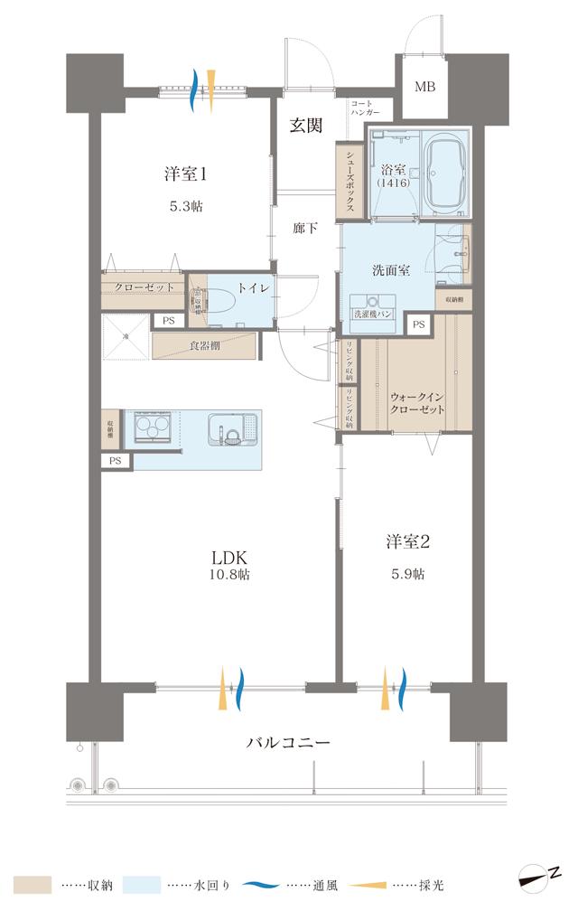 エムディア徳之島の間取り図　B：2LDK
