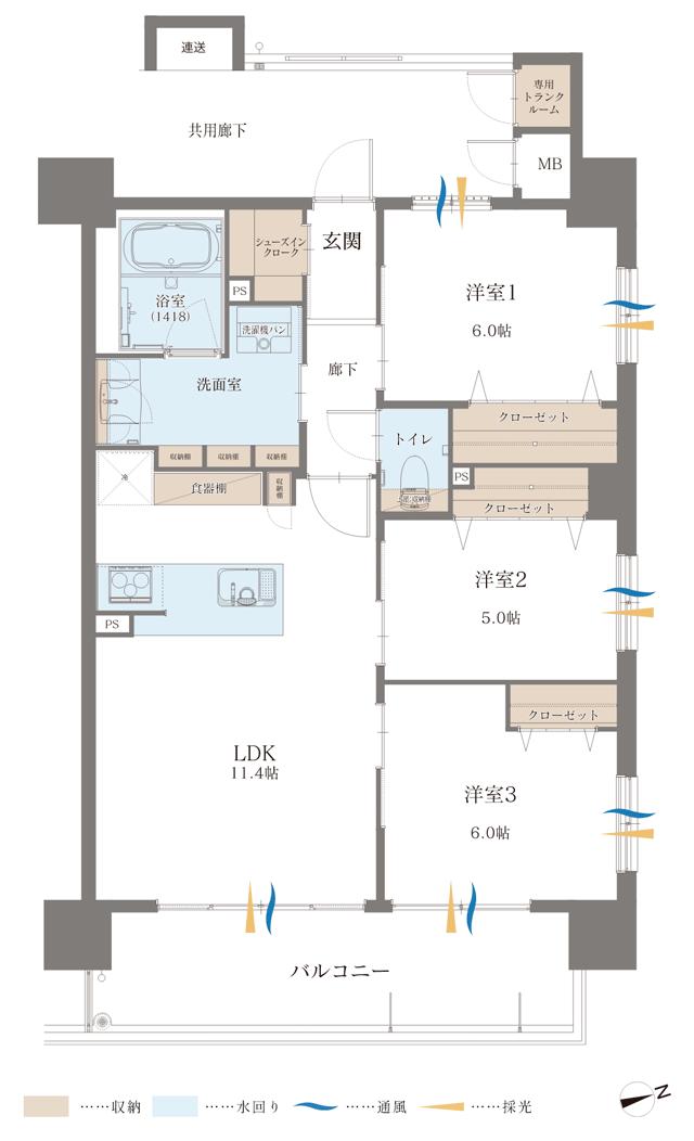 エムディア徳之島の間取り図　E：3LDK