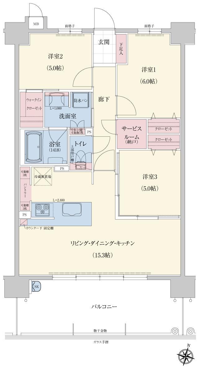 アメイズ串木野ビューテラスの間取り図　B：3LDK+S
