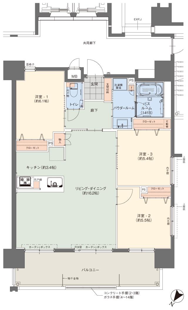 プレサンスロジェ南風原新川ヴォ―ルの間取り図　E：3LDK