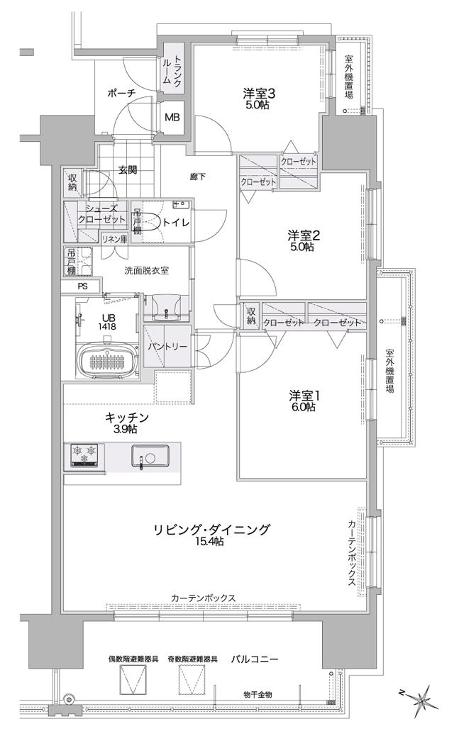 ビバシティネクスト文教の間取り図　CI：3LDK