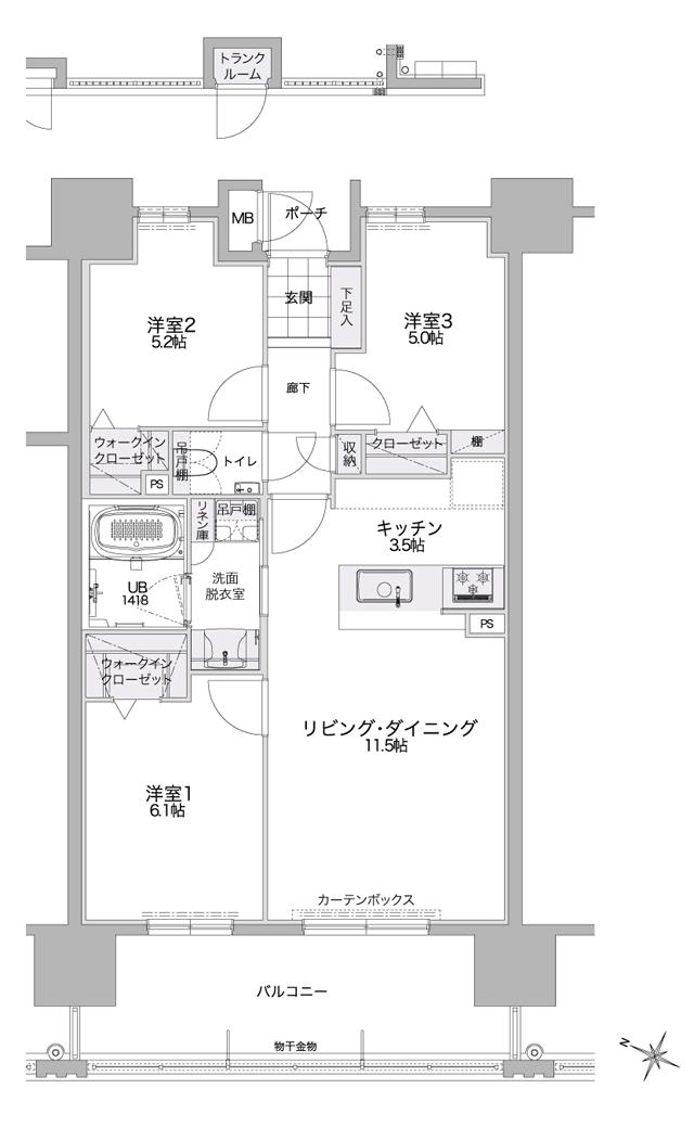 ビバシティネクスト文教の間取り図　BI：3LDK
