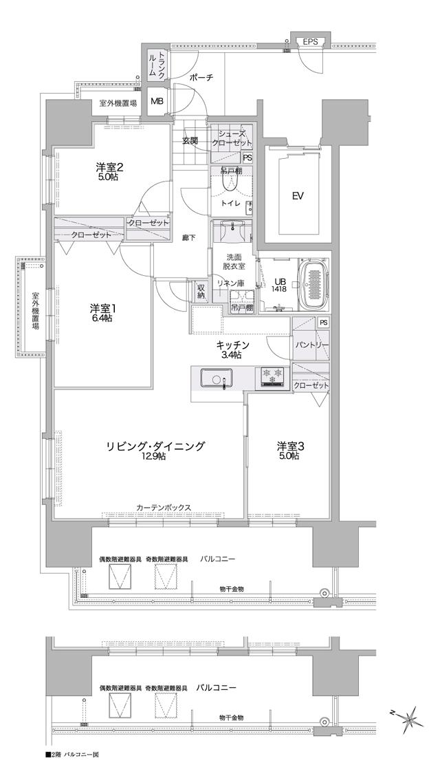 ビバシティネクスト文教の間取り図　AI：3LDK