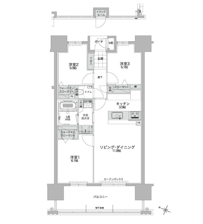 ビバシティネクスト文教の間取り図　BII：3LDK