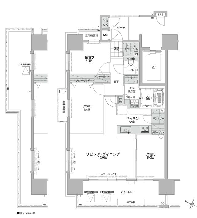 ビバシティネクスト文教の間取り図　AII：3LDK
