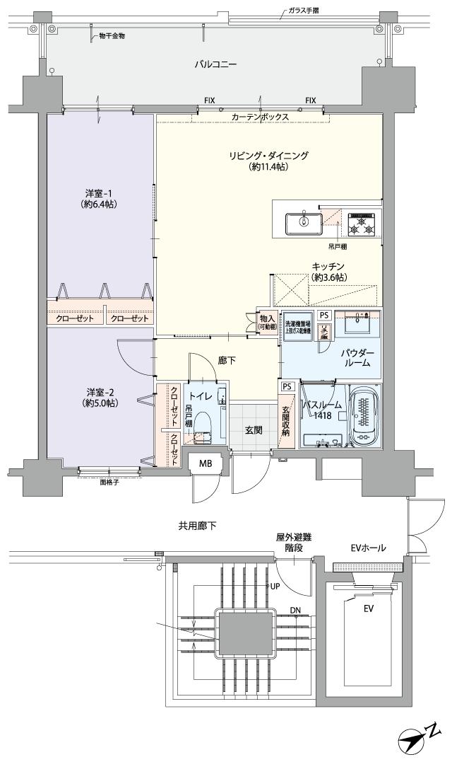 レーヴグランディ銘苅新都心IIIの間取り図　C3：2LDK
