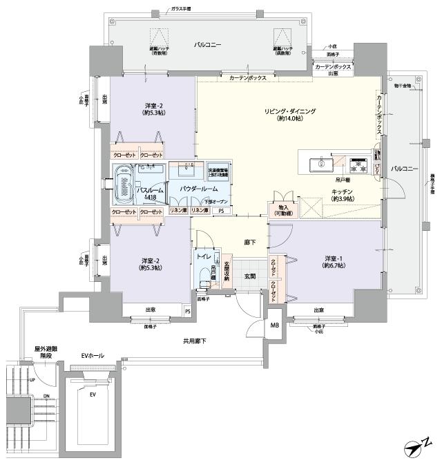 レーヴグランディ銘苅新都心IIIの間取り図　D3：3LDK