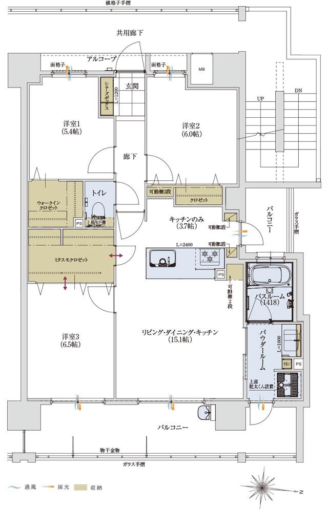 アルファステイツ筑紫野の間取り図　I：3LDK+ミタスモクロゼット+ウォークインクロゼット