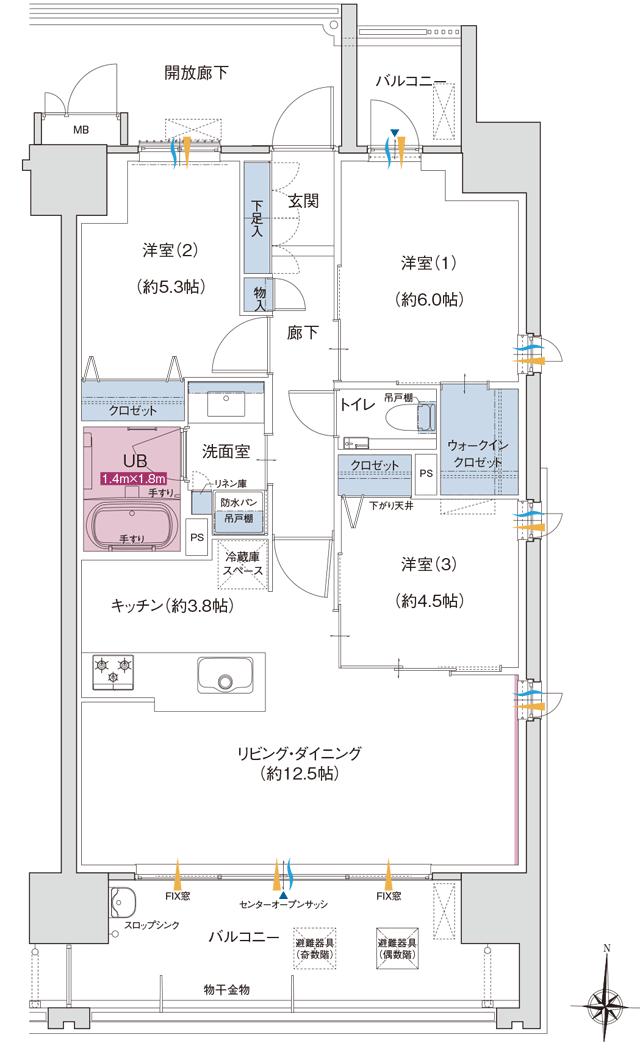 ポレスター大江プレミアの間取り図　D：3LDK+ウォークインクロゼット