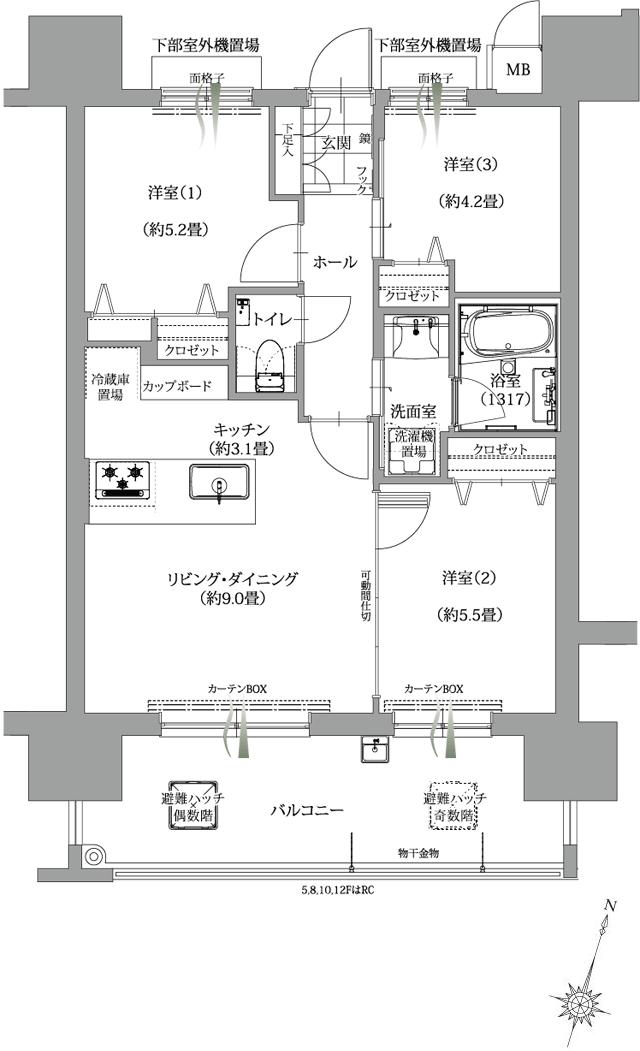 エンクレストガーデン福岡の間取り図　C6：3LDK