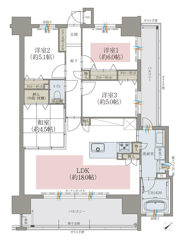 オーヴィジョン上熊本駅前の間取り図　E：4LDK