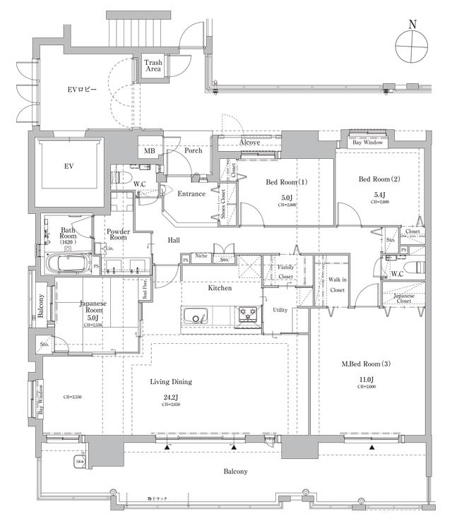 オークランド・コアズ八幡　タワーエクスタージュの間取り図　H：4LDK