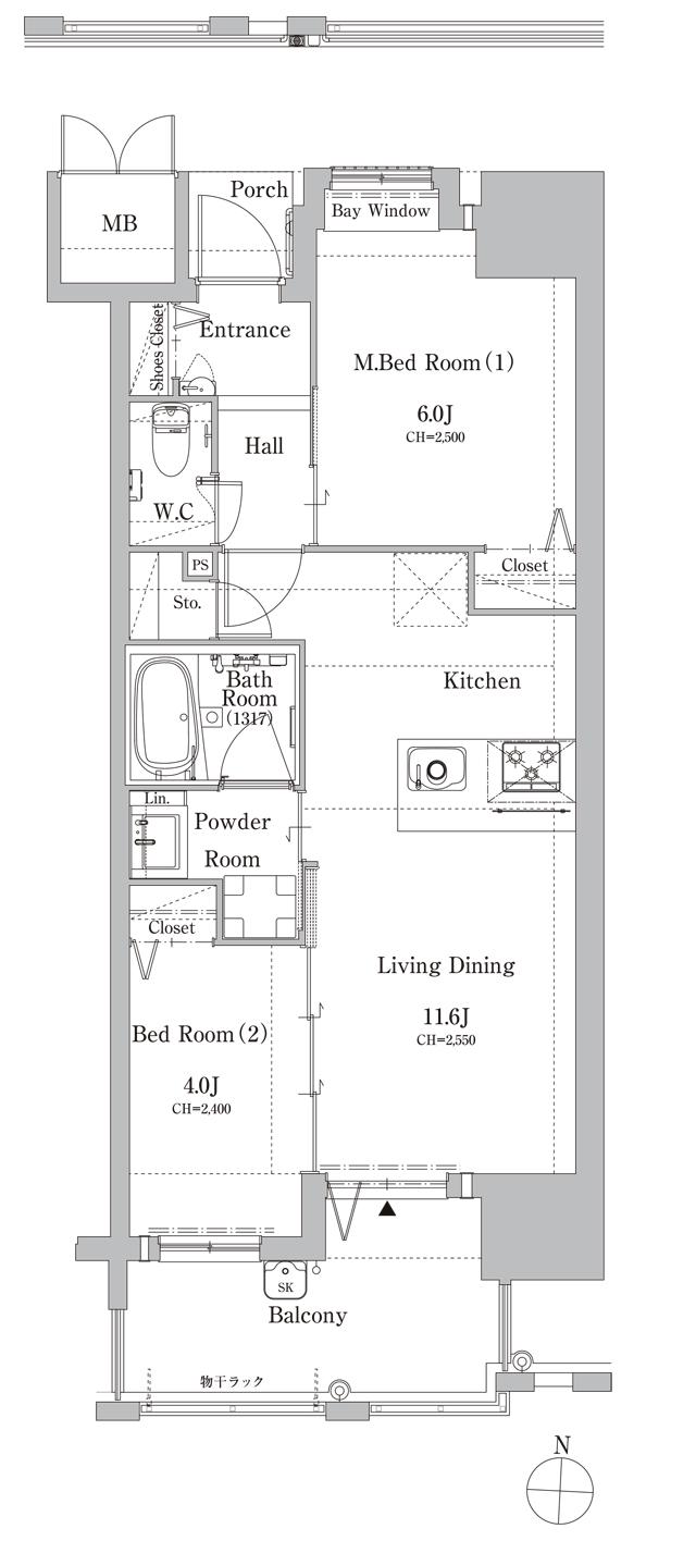 オークランド・コアズ八幡　タワーエクスタージュの間取り図　C：2LDK