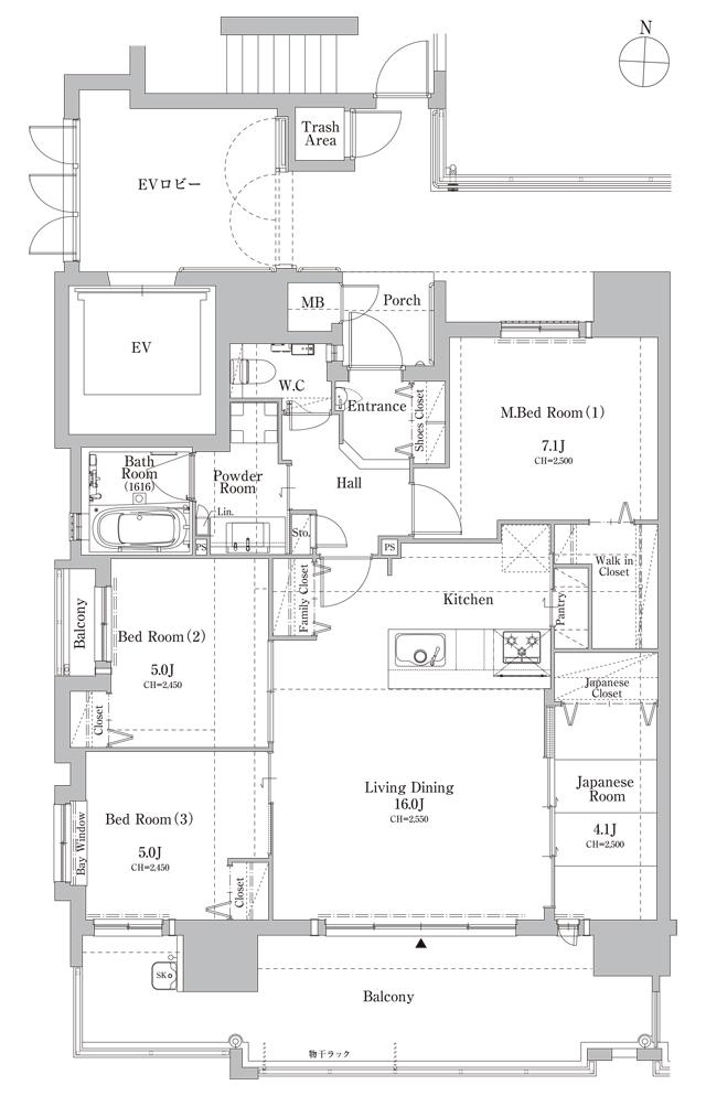オークランド・コアズ八幡　タワーエクスタージュの間取り図　E：4LDK