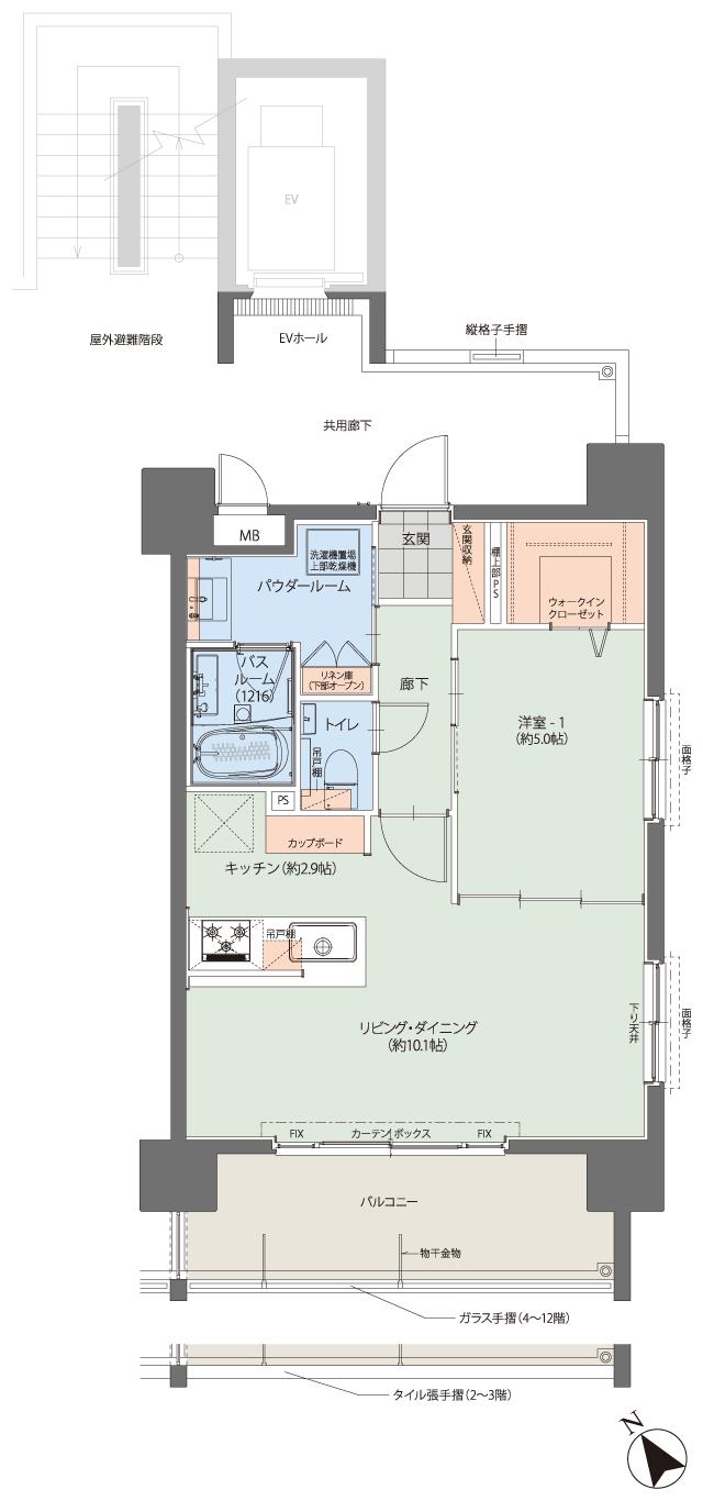 レーヴレアリゼ美栄橋の間取り図　B：1LDK