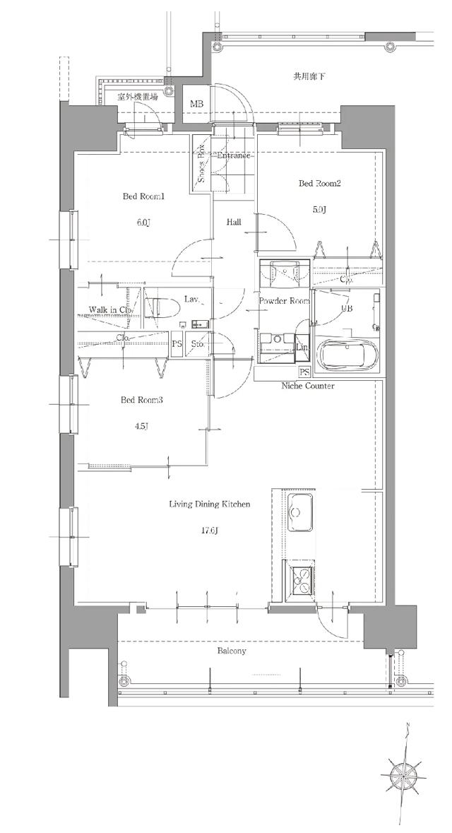 サンパーク大江東グラッセの間取り図　A：3LDK+W.I.C