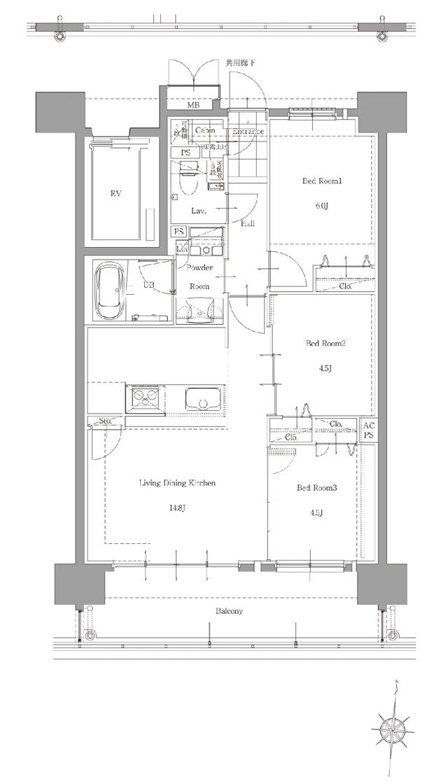 サンパーク大江東グラッセの間取り図　B：3LDK+CABIN