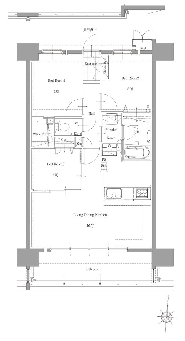 サンパーク大江東グラッセの間取り図　C：3LDK+W.I.C