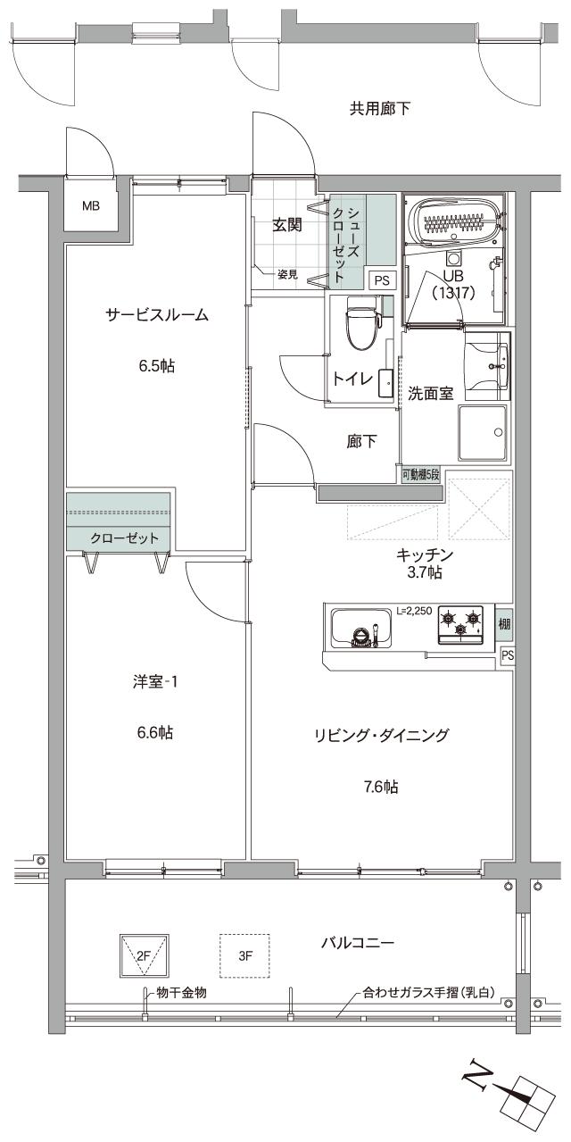 大成キングスマンション リゾートテラス宜野座シエロの間取り図　F2：1LDK+S