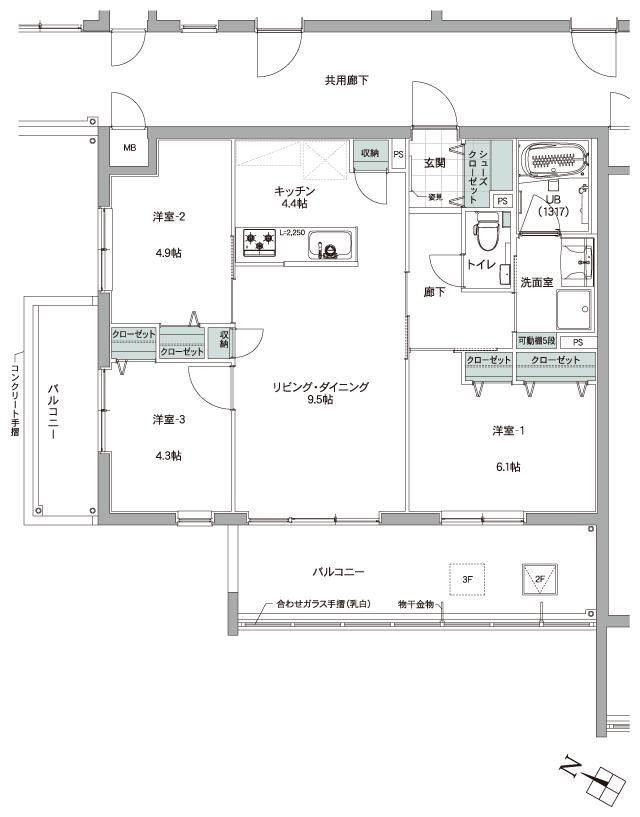大成キングスマンション リゾートテラス宜野座シエロの間取り図　E：3LDK