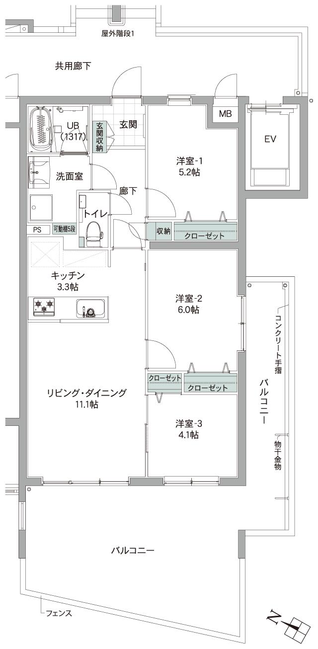 大成キングスマンション リゾートテラス宜野座シエロの間取り図　D2(1階)：3LDK