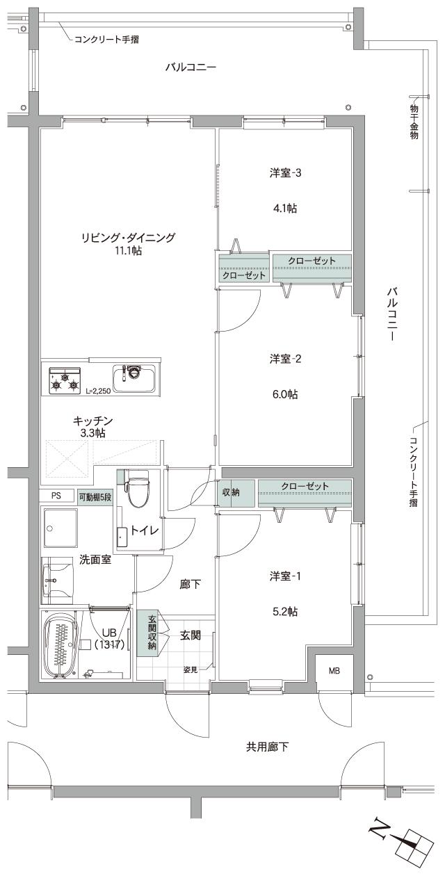 大成キングスマンション リゾートテラス宜野座シエロの間取り図　D1：3LDK