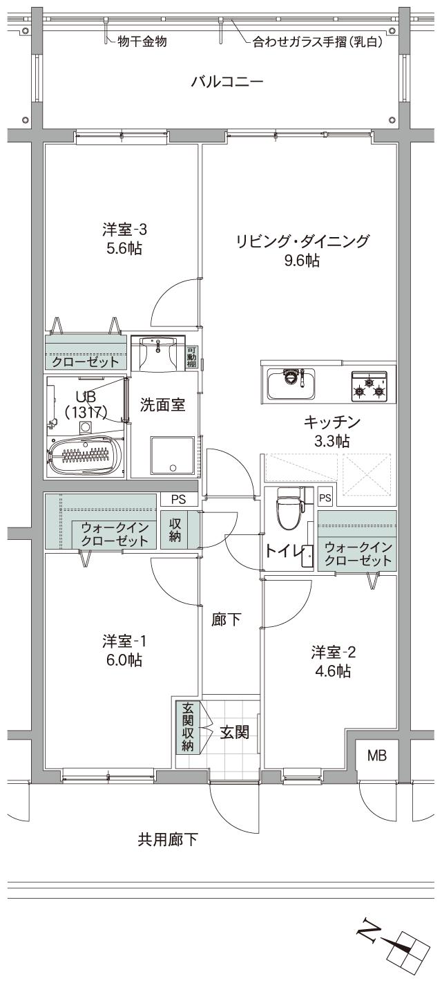 大成キングスマンション リゾートテラス宜野座シエロの間取り図　B2：3LDK