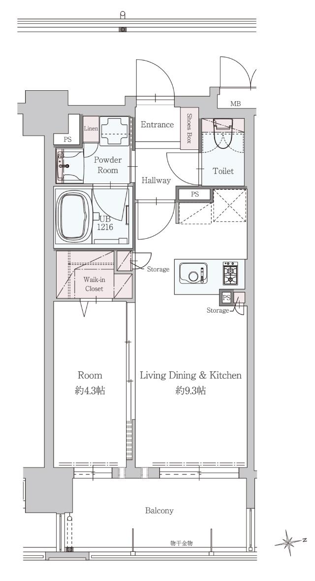 ザ・ブライトン浦上の間取り図　C：1LDK+WIC