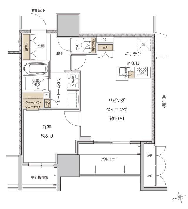 ザ・上通並木坂レジデンスの間取り図　U-K：1LDK+WIC