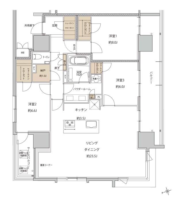 ザ・上通並木坂レジデンスの間取り図　E-A：3LDK+3WIC+SIC+SR
