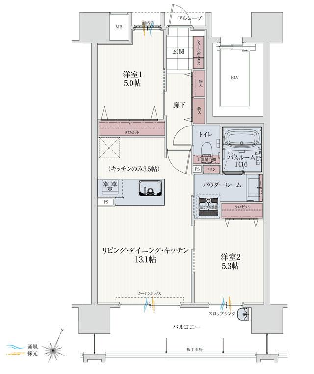 アルファステイツ谷山駅前の間取り図　E：2LDK