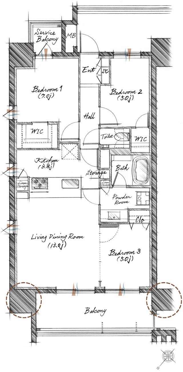 ザ・レーベン那覇新都心公園プレミストの間取り図　D：3LDK+2WIC