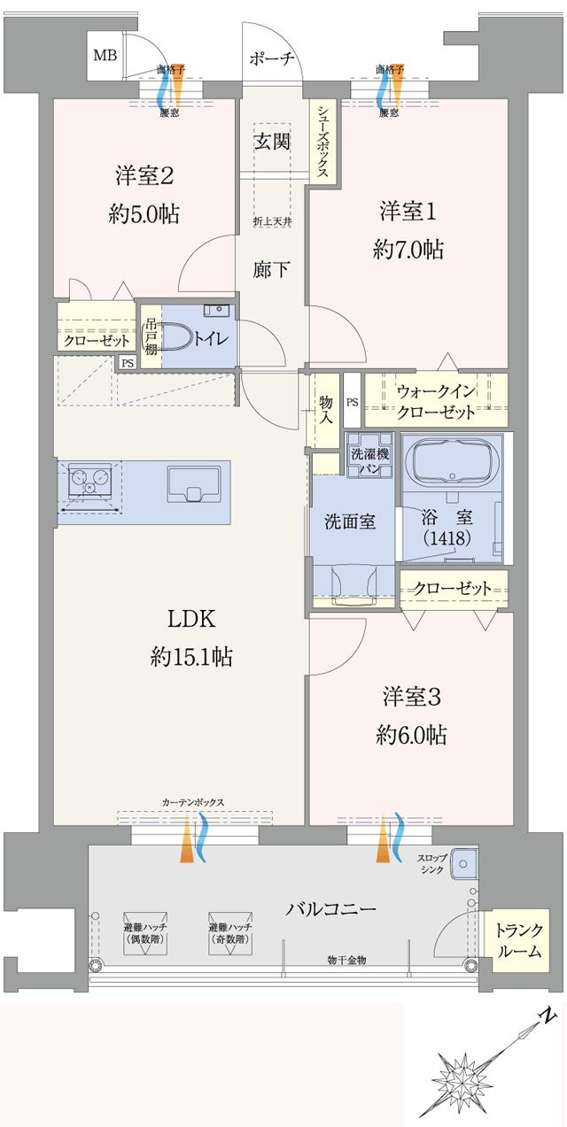 エイルマンション新宮の間取り図　D：3LDK+WIC