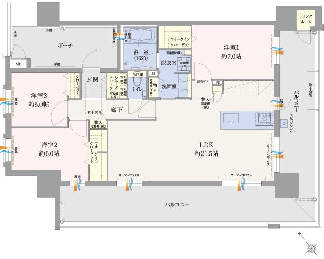 エイルマンション新宮の間取り図　A(Menu Plan2)：3LDK+2WIC+SC