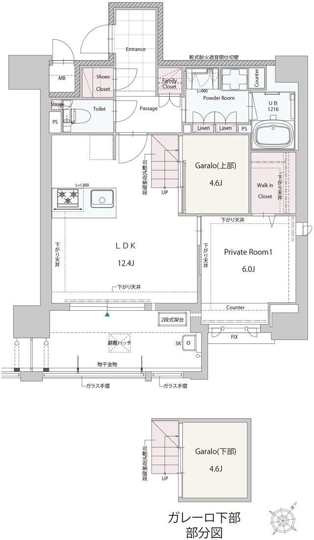 デュレジア平尾レジデンスの間取り図　Bg：1LDK+G