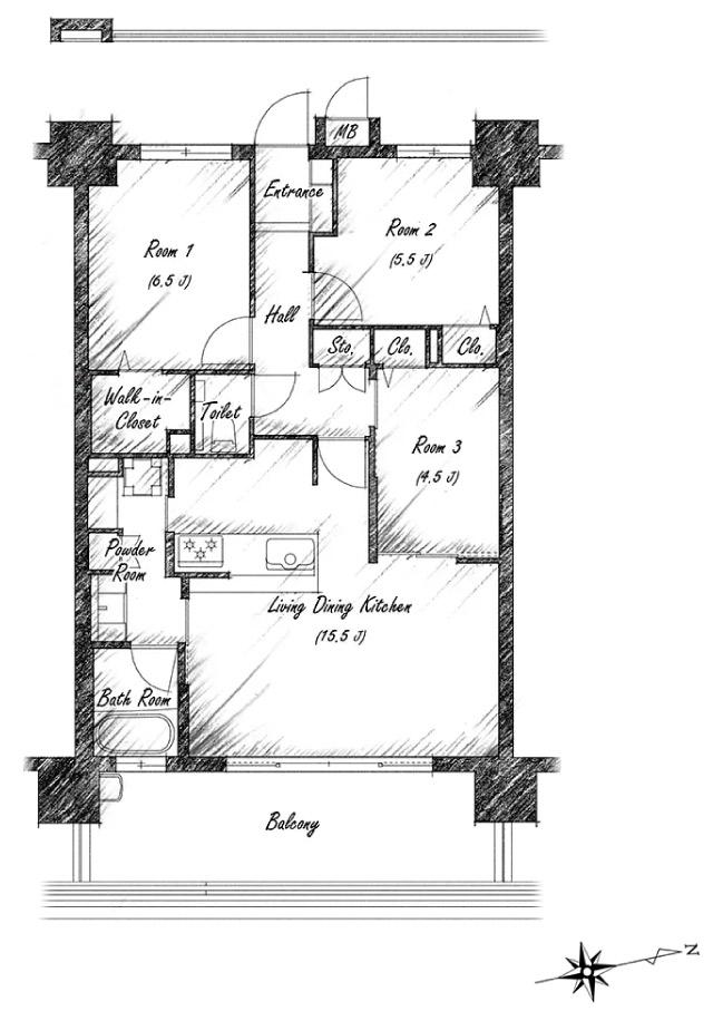 ザ・ブライトン アルビオ 新宮の間取り図　L：3LDK+WIC