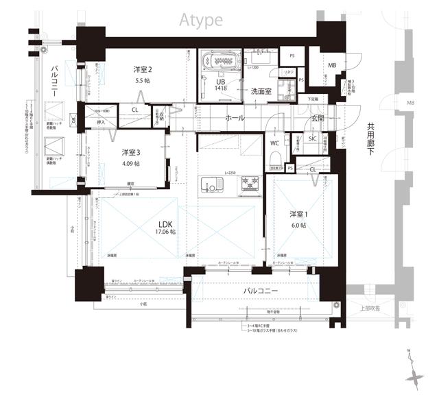 THE HOUSE 小倉駅の間取り図　B：3LDK