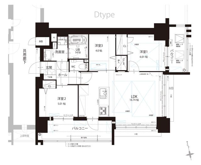 THE HOUSE 小倉駅の間取り図　C：3LDK