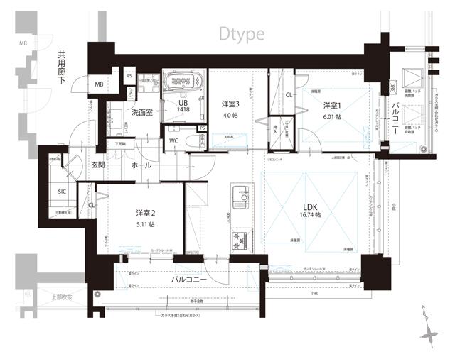 THE HOUSE 小倉駅の間取り図　F：3LDK