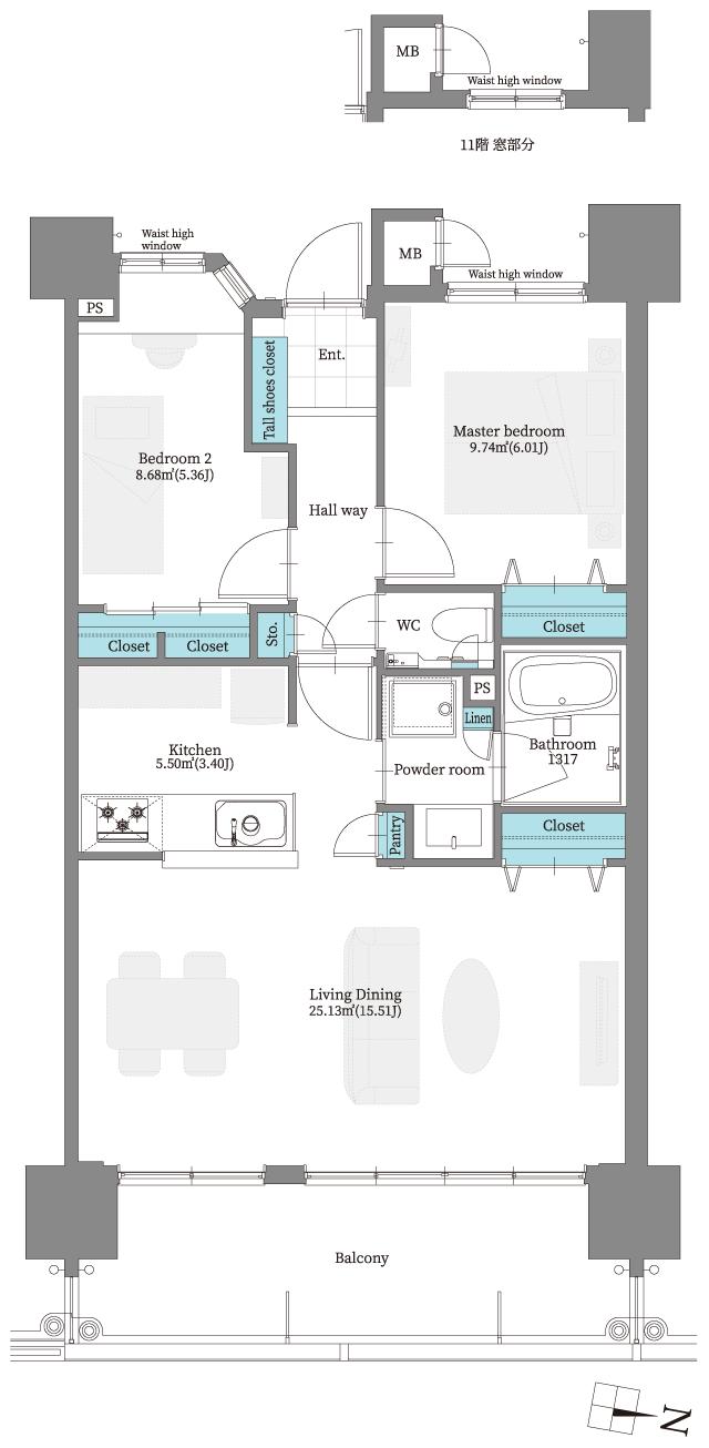 ミルコマンションとよみグランゲートの間取り図　D2：2LDK