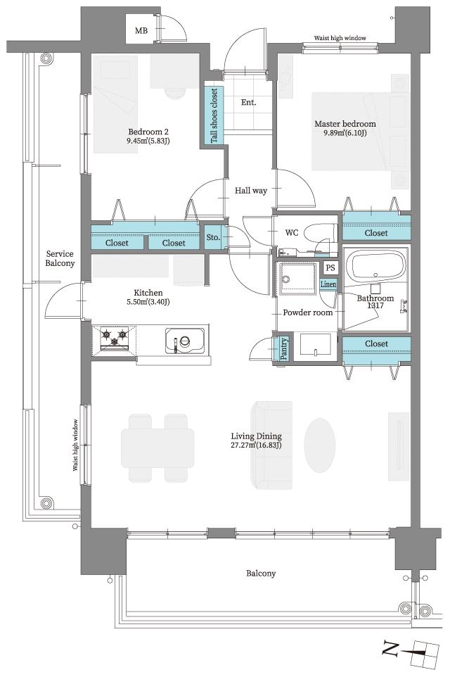 ミルコマンションとよみグランゲートの間取り図　J2：2LDK
