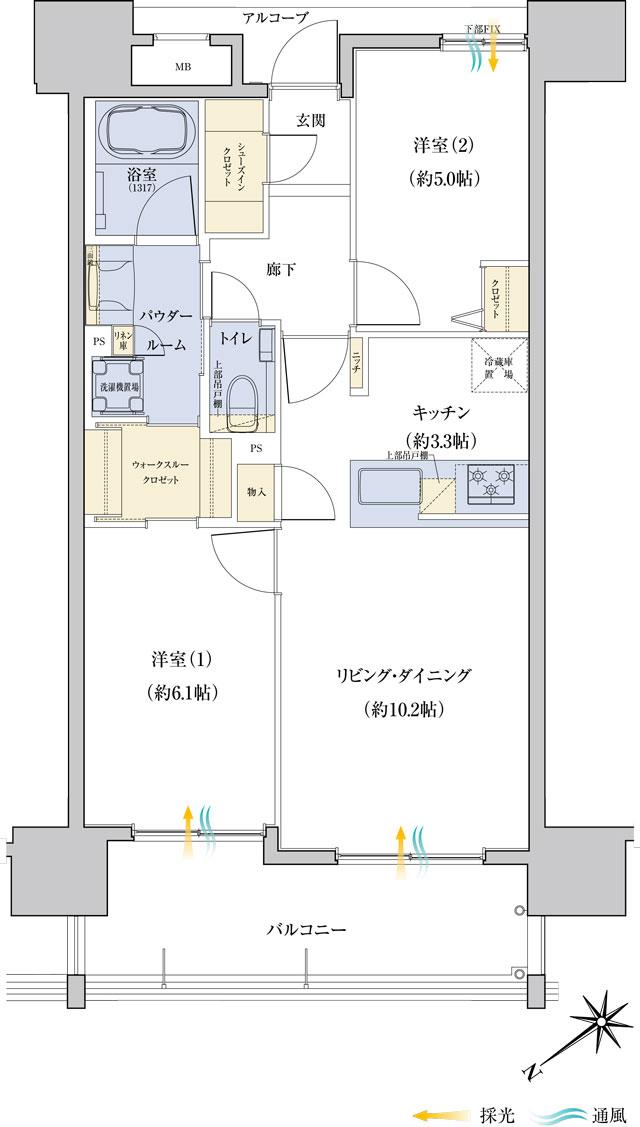 ザ・ファインタワー浦添城間の間取り図　D：2LDK+WTC+SIC