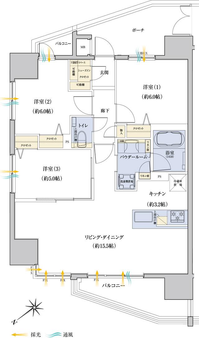 ザ・ファインタワー浦添城間の間取り図　A：3LDK+SIC