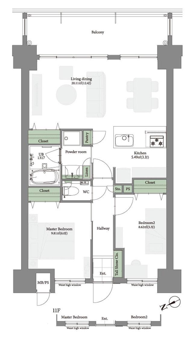 ミルコマンション大里グランビューの間取り図　B2：2LDK